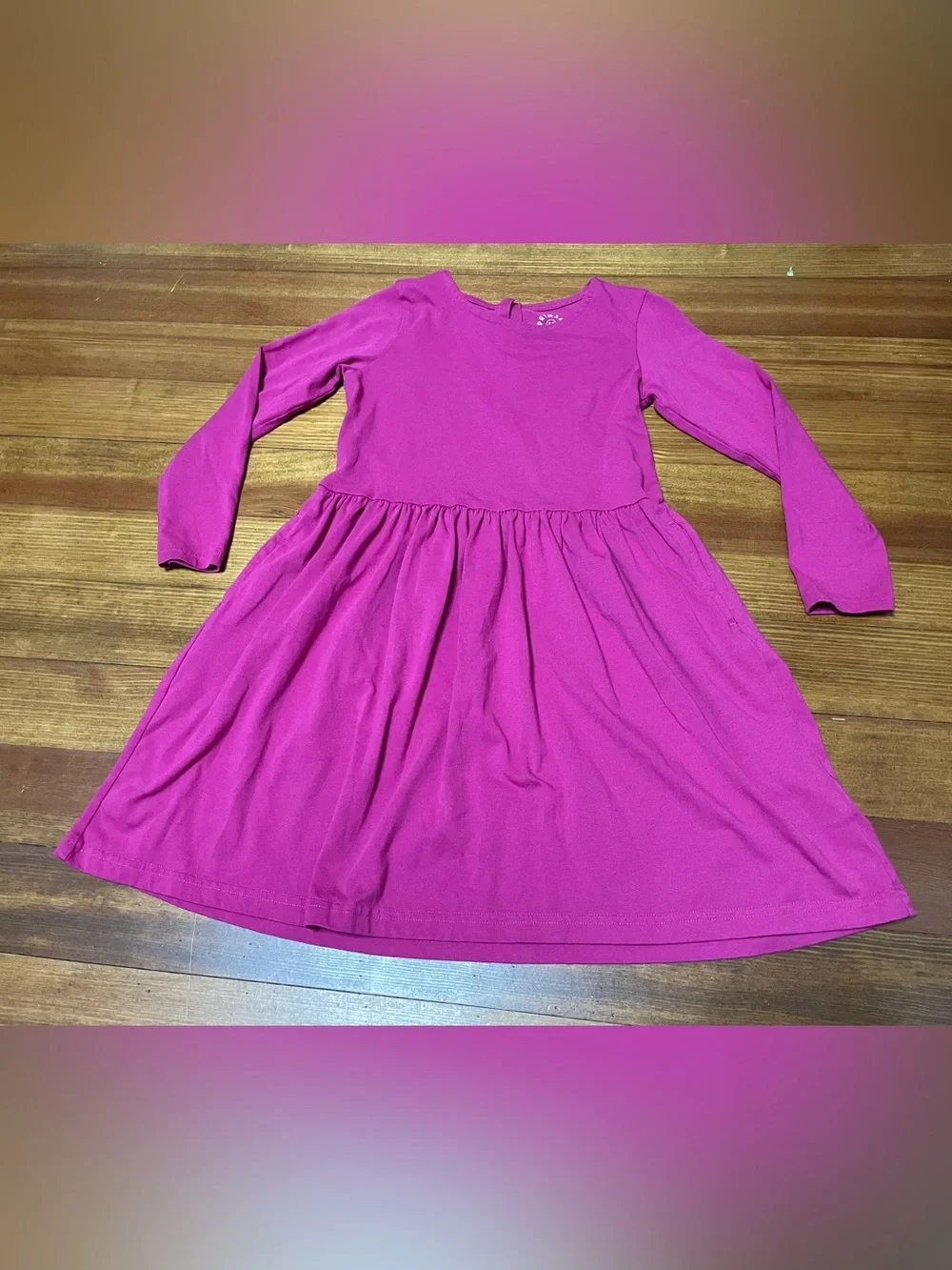 Primary Long Sleeve Pink Cotton Blend Twirl Dress with Pockets Size 8-9